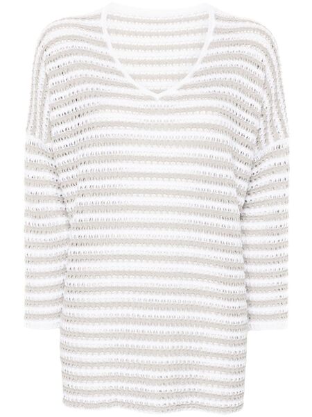  Le Tricot Perugia Stripe Open-knit Jumper - White 