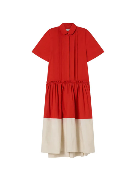  Lee Mathews Charlotte Pintuck Spliced Midi Dress - Red 