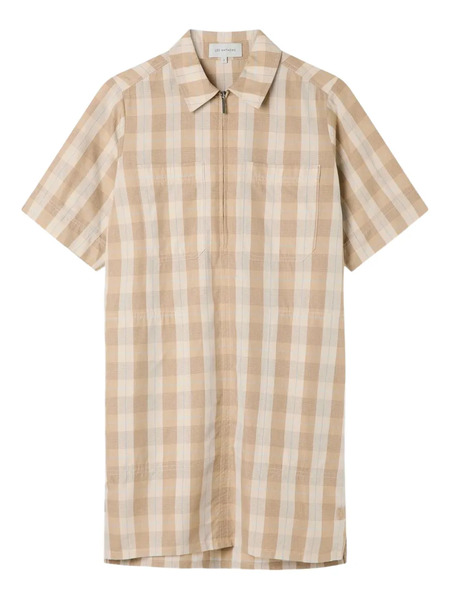  Lee Mathews Gingham Zip-front Shirt Mini Dress - Neutrals 