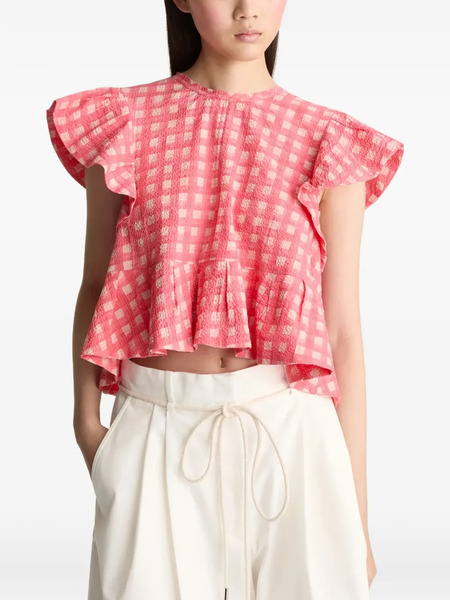  Lee Mathews Nina Ruffled Check Blouse - Red 