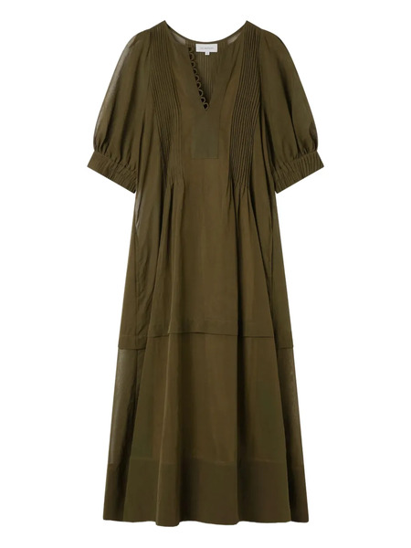  Lee Mathews Skye Pleated Puff-sleeve Dress - Green 