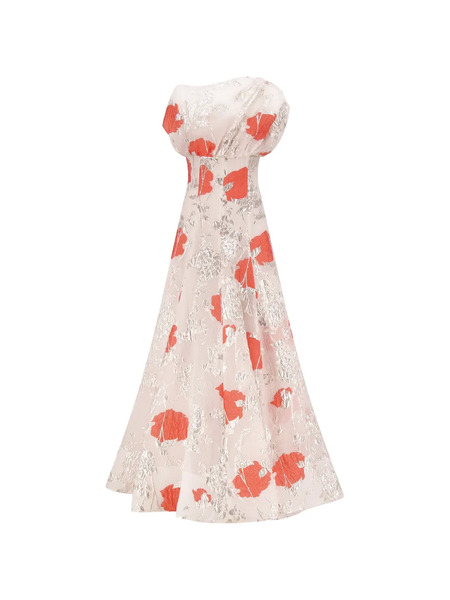 Lela Rose Drape Floral Gown - White 