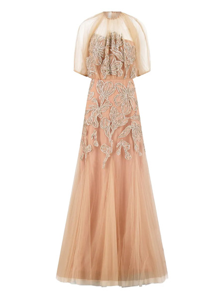  Lela Rose Floral-embroidered Gown - Neutrals 