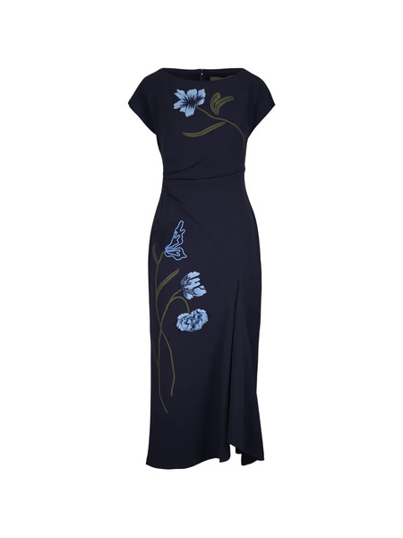  Lela Rose Floral Slit Dress - Blue 