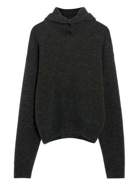  Lemaire Buttoned Hooded Sweater - Black 