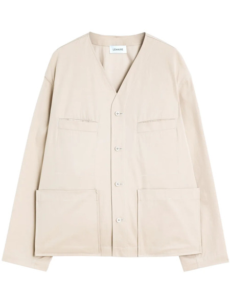  Lemaire Collarless Overshirt - Neutrals 