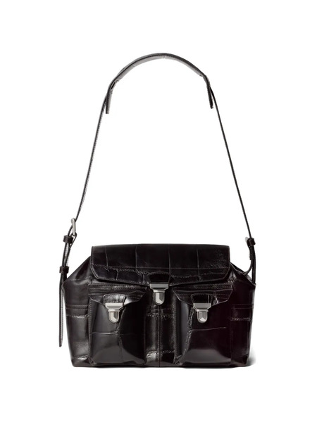  Lemaire Medium Gear Croco-embossed Flap Messenger Bag - Brown 