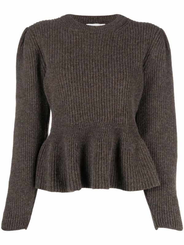 Lemaire Ribbed-knit Peplum-hem Jumper - Brown 