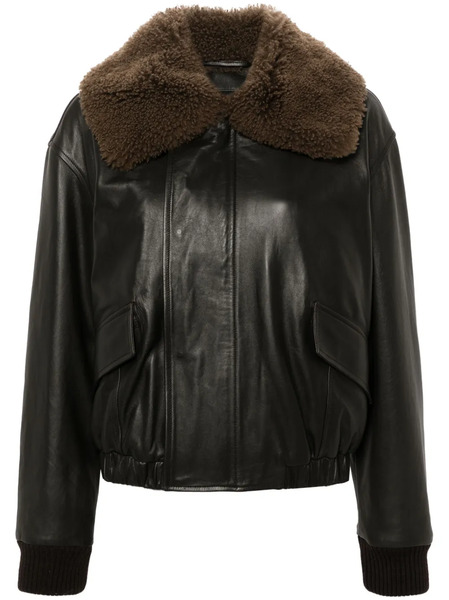  Lemaire Shearling Collar Leather Jacket - Brown 