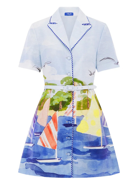  Leo Lin Brigitte Nautical-print Belted Mini Dress - Blue 