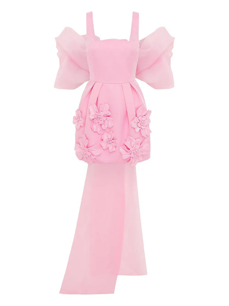  Leo Lin Floral-applique Bow Dress - Pink 