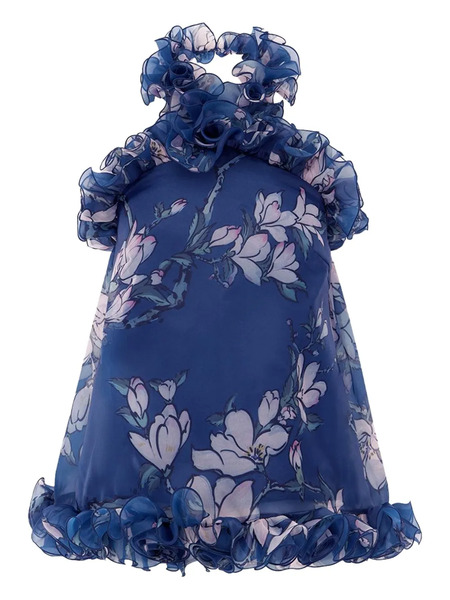  Leo Lin Michelle Ruffled Halter-neck Maxi Dress - Blue 