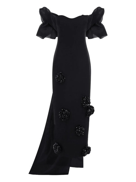  Leo Lin Zayna Puff-sleeve Gown - Black 