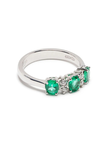  Leo Pizzo 18kt White Gold Diamond Emerald Eternity Band Ring - Silver 