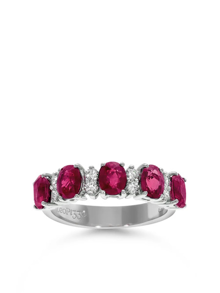  Leo Pizzo 18kt White Gold Diamond Ruby Eternity Band Ring - Silver 