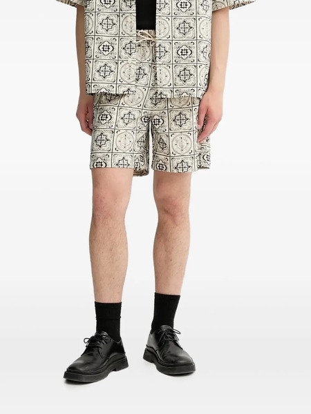  Les Deux Harry Aoe Tile Embroidered-print Shorts - Neutrals 