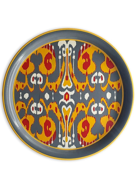  Les-ottomans Abstract-print Hand-painted Tray - Grey 