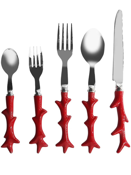  Les-ottomans Coral Cutlery (set Of Five) - Red 