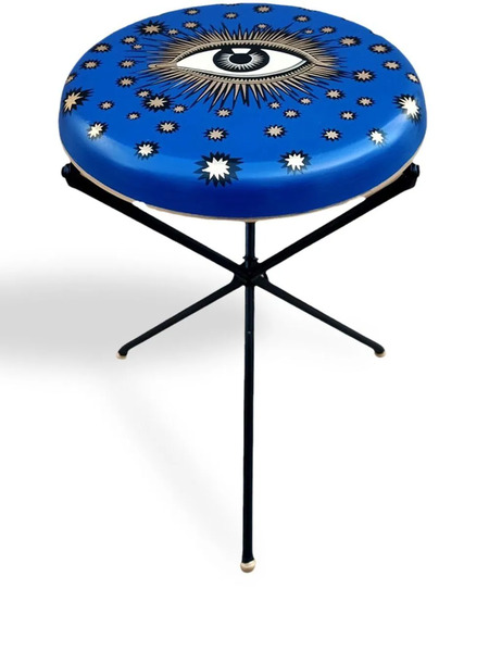  Les-ottomans Hand-painted Iron Stool - Blue 