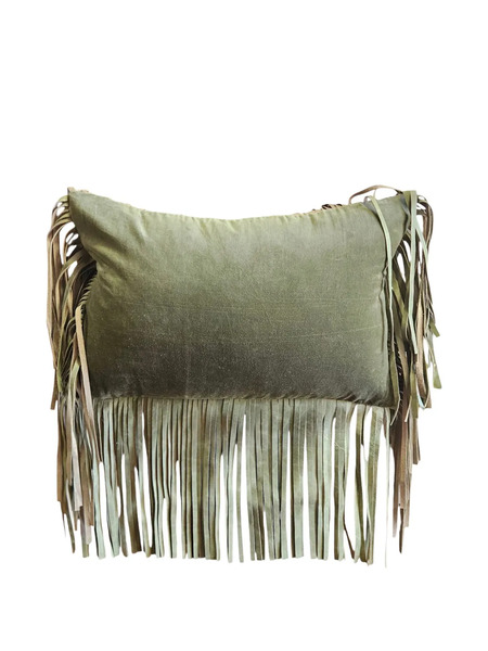  Les-ottomans Leather-fringes Cushion - Green 