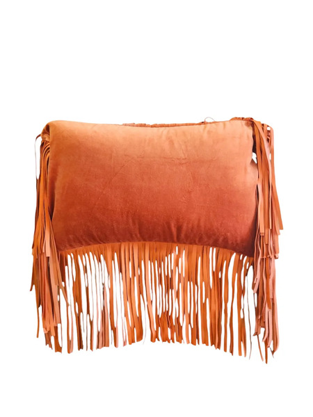  Les-ottomans Leather-fringes Cushion - Orange 
