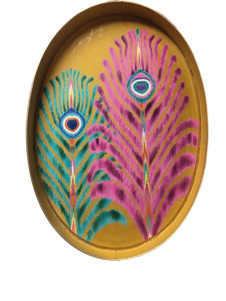 Les-ottomans Peacock Feather Oval Tray - Yellow 