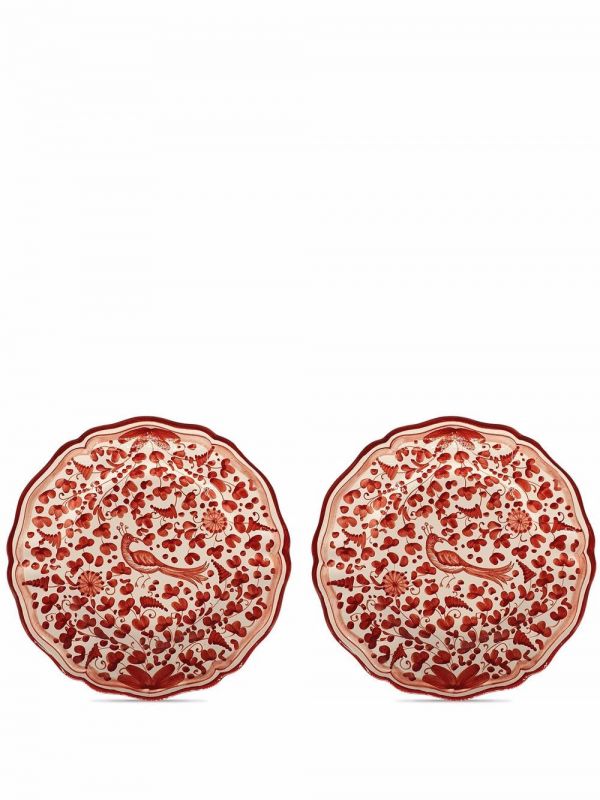  Les-ottomans Peacock Handpainted Plate Set - Red 