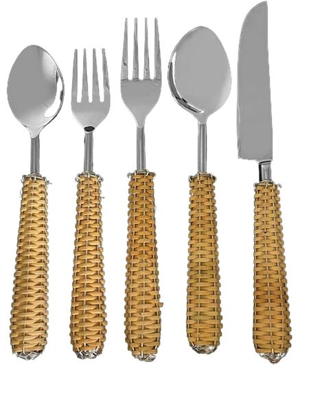  Les-ottomans Rattan Cutlery Set (set Of Five) - Silver 