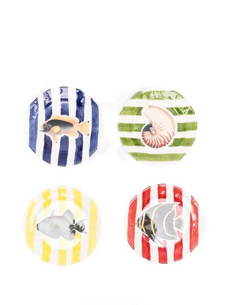  Les-ottomans Sea Stripes Plates (set Of Four) - White 