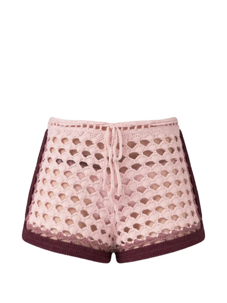  Leslie Amon Crochet Drawstring Shorts - Pink 