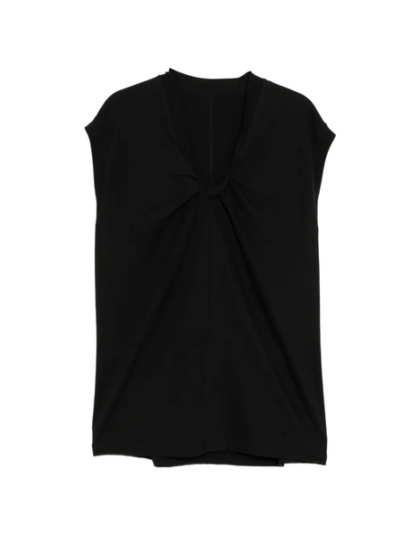  Less Bowknot Pleated Sleeveless T-shirt - Black 