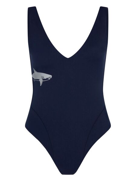 Let's Swim Plunging V-neck Shark-print Swimsuit - Blue 