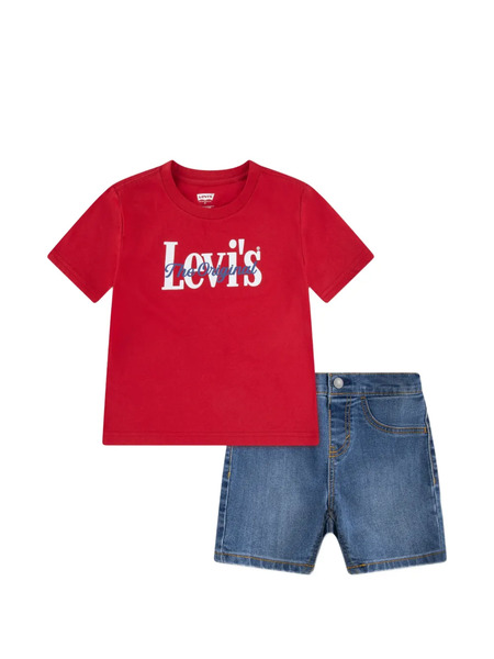  Levi's Kids Logo-print Denim Shorts Set - Red 