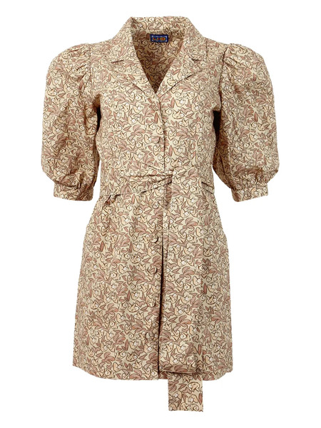  Lhd Casitas Puff-sleeve Belted Dress - Neutrals 