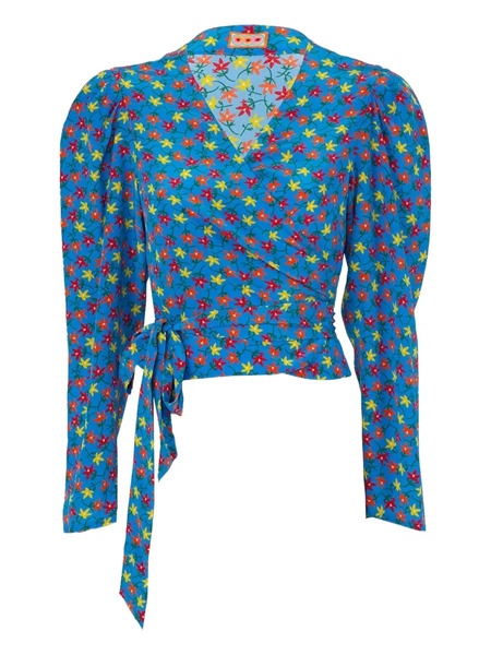 Lhd Odalys Puffed Sleeve Floral Blouse - Blue 