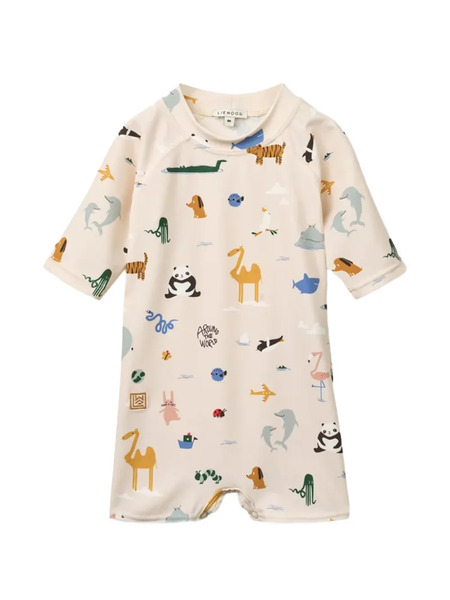  Liewood Thort Short-sleeve Swim Jumpsuit - Neutrals 