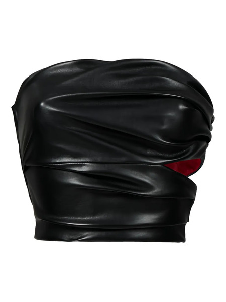  Lika Draped Faux-leather Top - Black 