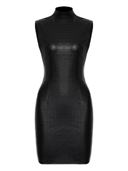 Lika High-neck Crocodile-effect Mini Dress - Black 