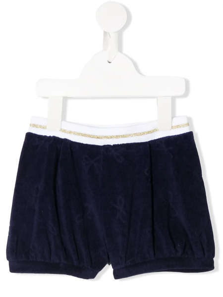  Lili Gaufrette Bow Print Textured Shorts - Blue 