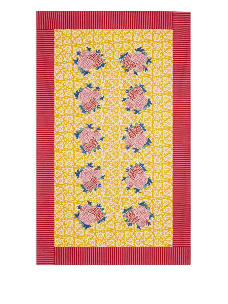  Lisa Corti Floral-print Cotton Tablecloth (240cm X 140cm) - Yellow 