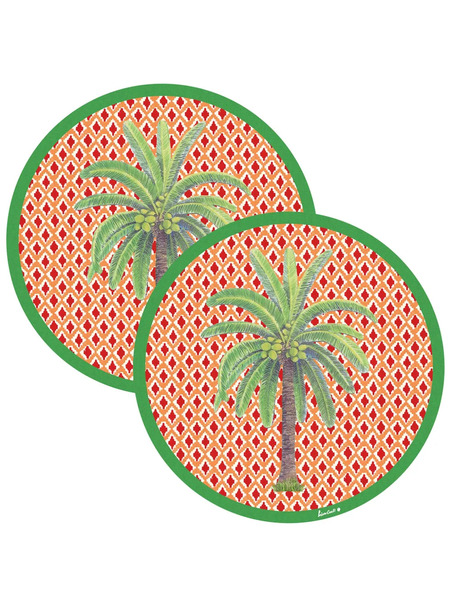  Lisa Corti Masonite Hima Palma Circular Place Mats (set Of Two) - Red 