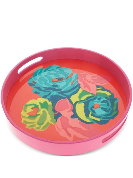  Lisa Corti Nizam Flower Wood Tray (35cm) - Orange 