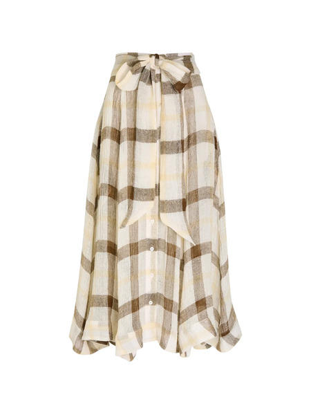  Lisa Marie Fernandez Bow Checked Midi Skirt - Neutrals 