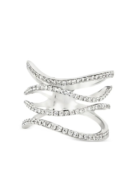  Lisa Nik 18k White Gold Four Row Wavy Diamond Ring - Silver 