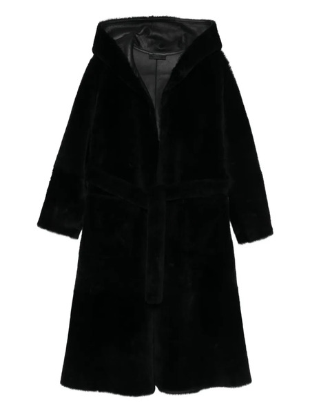  Liska Hooded Belted Coat - Black 