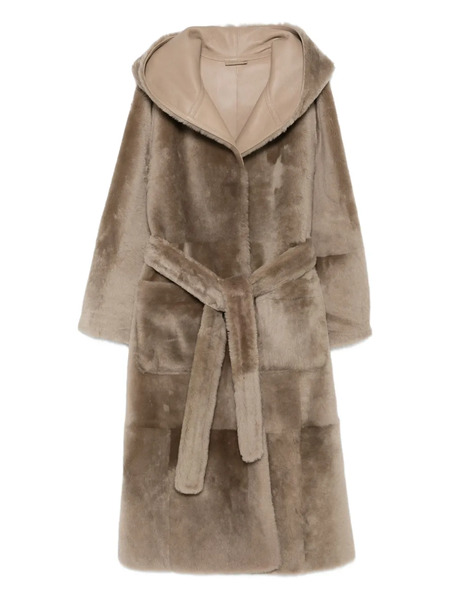  Liska Leather-trimmed Hooded Coat - Brown 