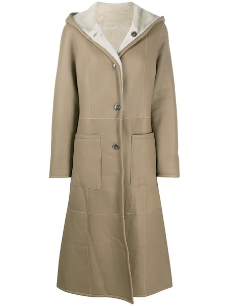  Liska Reversible Hooded Leather Coat - Brown 