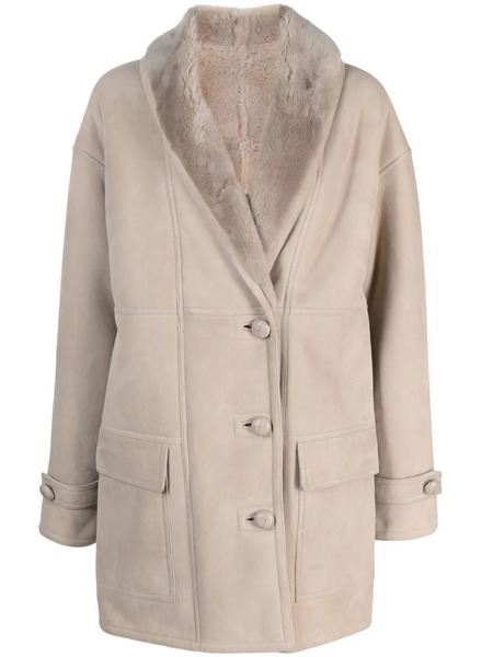  Liska Shearling-collar Single-breasted Coat - Neutrals 