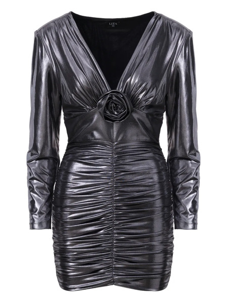  Lita Couture Luz V-neck Mini Dress - Grey 