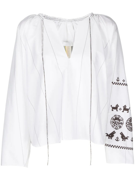  Litkovska Embroidered-motif Striped Blouse - White 